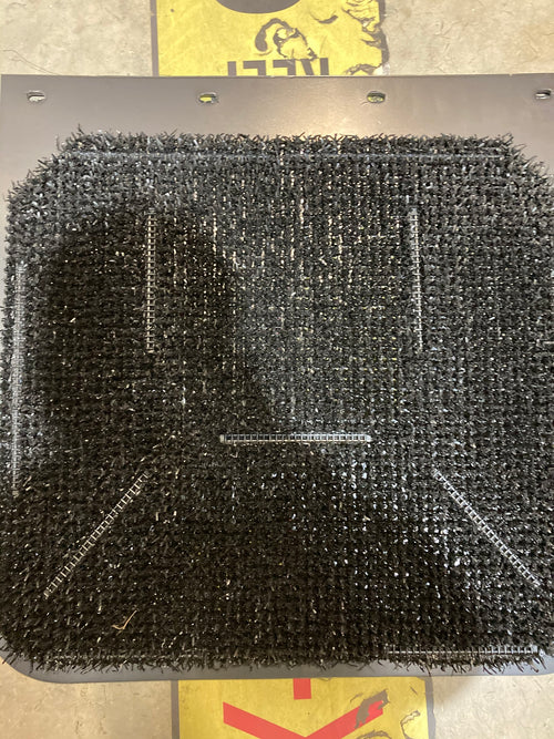 Mud Flap 24” x 24” , Plastic flap, Color Black with debris Deflecting fiber, grass backed