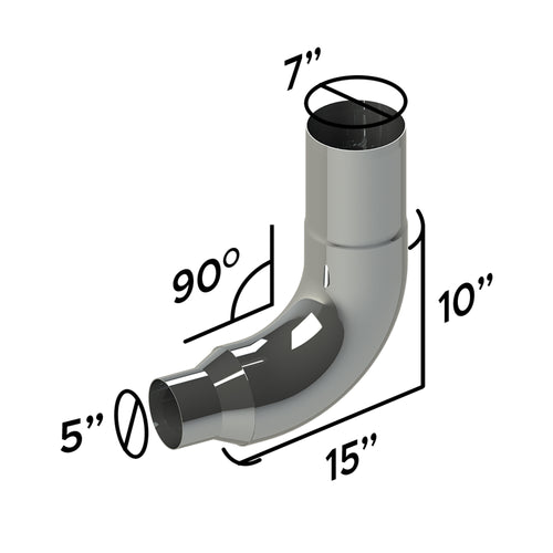 7” Elbow Reduced to 5” Top Leg 10”, Lower Leg 15” Fits Freightliner
