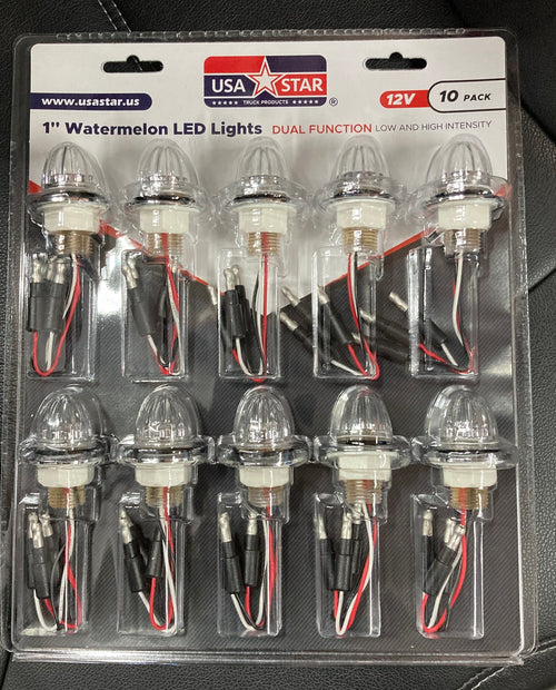 1" Watermelon LED 10 pack Amber/Clear Lens