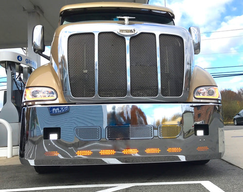 22” Chrome Bumper (Peterbilt 387 2002+) W/ Aero, Air Vents, Fog & 9 Hidden Light Holes