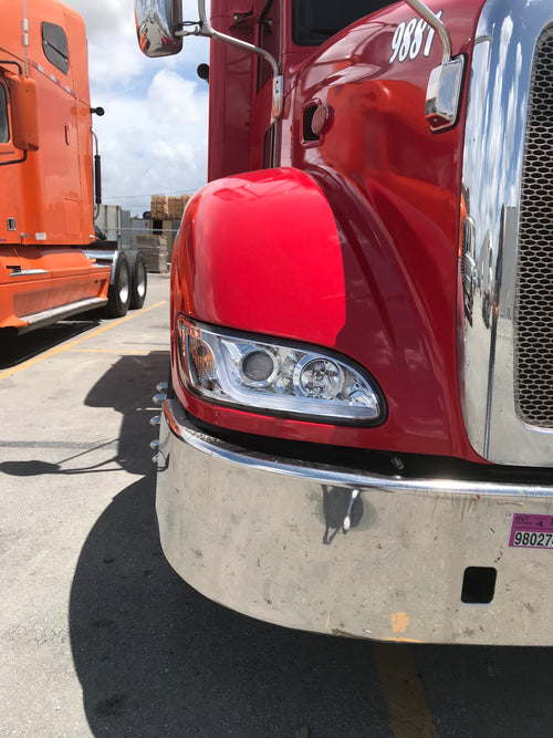 Projection Headlight with Dual Function LED Light Bar fits Peterbilt 325, 330, 335, 337, 340, 348, 382, 384, 386, 387