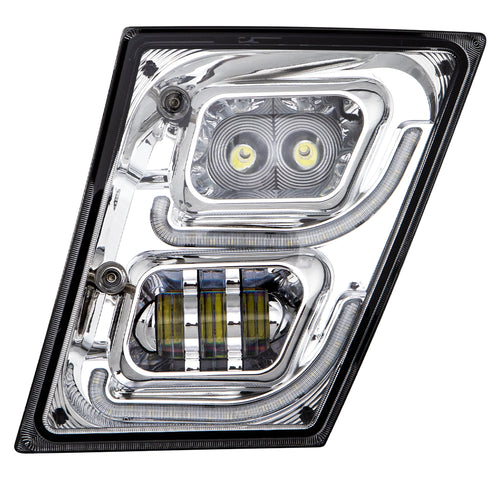 Chrome High Power LED Fog Light for 2003 - 2017 fits Volvo VN/VNL - DRIVER