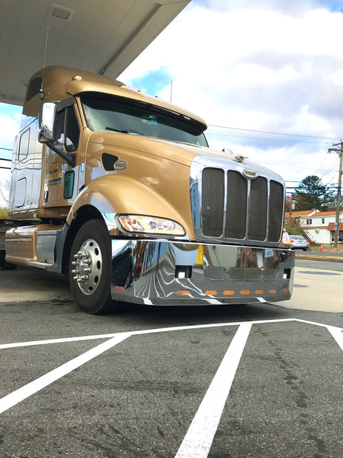 22” Chrome Bumper (Peterbilt 387 2002+) W/ Aero, Air Vents, Fog & 9 Hidden Light Holes