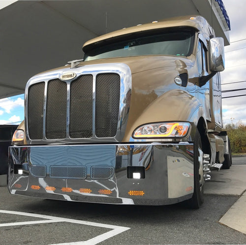 22” Chrome Bumper (Peterbilt 387 2002+) W/ Aero, Air Vents, Fog & 9 Hidden Light Holes