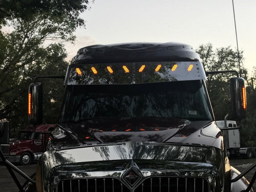 16" - 14.5" Visor Fits International Prostar V-Style High Rise Sleeper With 8 Hidden Light Hole S.Steel