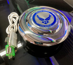Chrome Aluminum Steering Wheel Horn Button With Metal Medallion, US Air Force