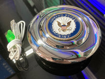 Chrome Aluminum Steering Wheel Horn Button With Metal Medallion, US Navy