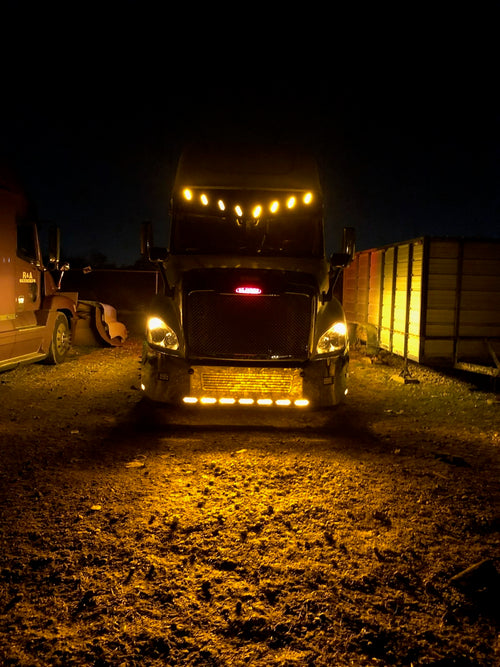 18 1/2” Visor Fits Freightliner Cascadia (2007 & Newer) Cascadia Body Style (2018 & Newer) V-Style Stainless Steel 8 Hidden Light Style ( V)