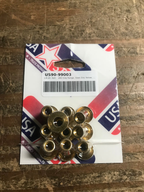 1/4-20 .020 - .280 Grip Range, Steel Zinc Yellow, Plus Nut Prebulbed 10Pcs