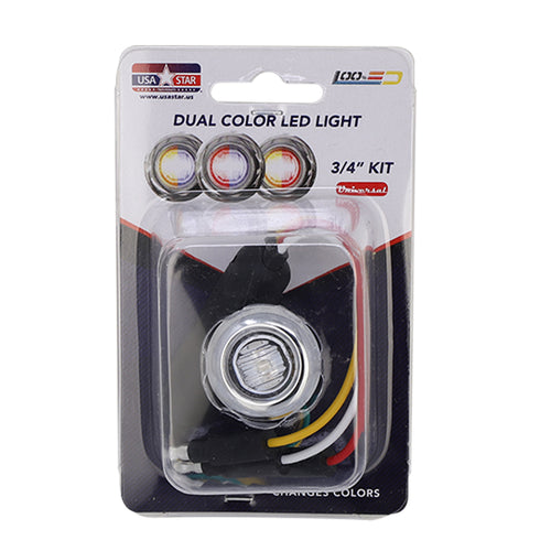 Led 3/4” Amber Clear/Blue Grommet & Chrome Bezel Cover Dual Color