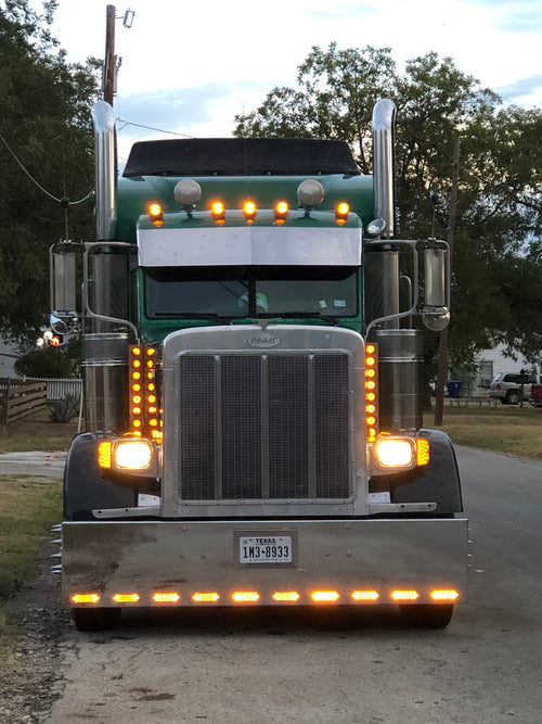 20” Chrome Bumper (Peterbilt 378, 379 Series) W/ Box End, Tow & 10 Hidden Lights