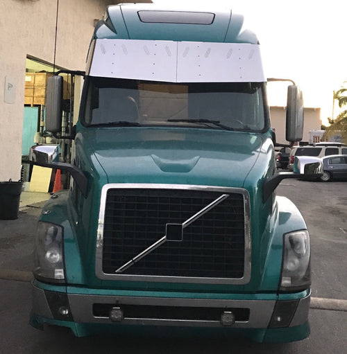 20" Visor V-Style Fits Volvo VNL High Roof With 8 Hidden Light Hole S.Steel