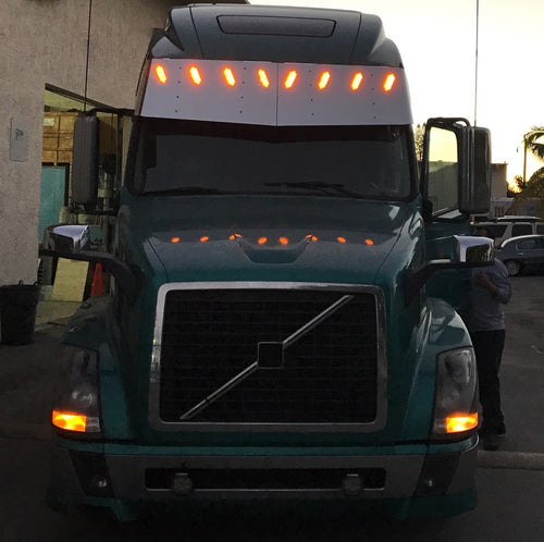 20" Visor V-Style Fits Volvo VNL High Roof With 8 Hidden Light Hole S.Steel