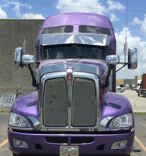 12-1/2” Reduced 7-3/4” Visor Fits Kenworth T600, T660, T800, W900 Curved Windshield Bowtie 6 Hidden Light Holes