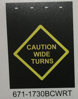 Mud Flap 24" X 30"  Poly Flap 3/16" Caution Wide Turn Black Flap (Each)