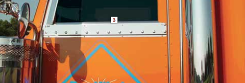 Upper Door/Under Window Trim Fits 2005 Straight Door Rivet Mount fits Peterbilt 330, 335, 357, 377, 378, 379, 385, 388 And 389.
