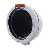 Stainless Steel "Classic" Headlight No Bulb & Turn Signal Light - Amber Lens