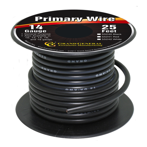 Black 14Ga Primary Wire 25Ft Roll W/Spool
