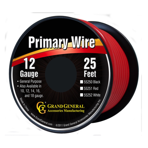 Red 12 Gauge Primary Wire, 25 Ft Roll W/Spool