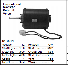 Blower Mtr, single, cw, 12v
