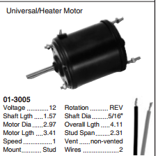Blower Mtr, single, rev, 12v