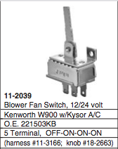 Blower Fan Switch Fits Kenworth W900, T600