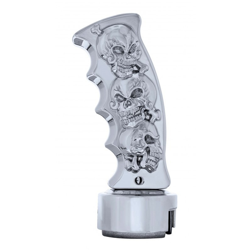 Thread-On Skulls Pistol Grip Gearshift Knob With 13/15/18 Speed Adapter - Chrome