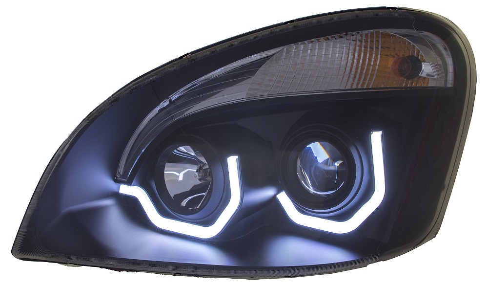 Black Headlight W/ LED Light Bar Fits Freightliner Cascadia