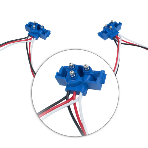 3 Pin Male Connector 24" Continuous Wires Each. Round Terminal 0.156", Blue Connector