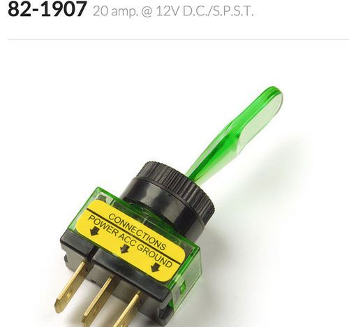 Toggle, On/Off, Glow, 20 Amp, Green,(Co,Electrical)