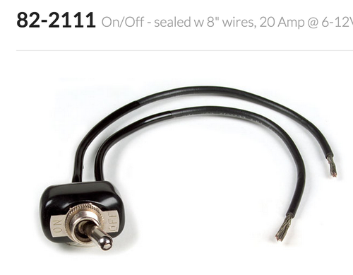 Grote Toggle Switch Heavy Duty, On/Off, Sealed, W/ 8" Lead, 20A, 2 Screw
