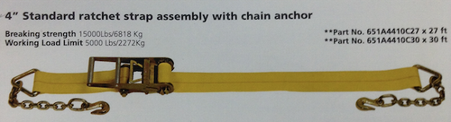 4” Standar Ratcet Strap  Assembly  With  Chain Anchor 27Ft Strengh  15000Lbs / 6818Kg  Load Limit  5000 Lbs / 2272Kg  (Box 1/8)