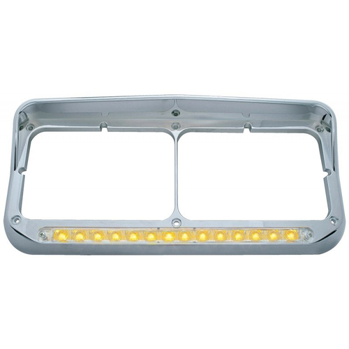 14 LED Dual Headlight Bezel with Visor Chrome Lens