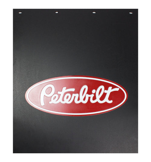 Mud Flap 24” X 28” 3/8 Proflex Rubber White/Red fits Peterbilt Logo, (Each)