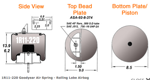 Goodyear Air Spring Rolling Lobe Airbag fits Kenworth