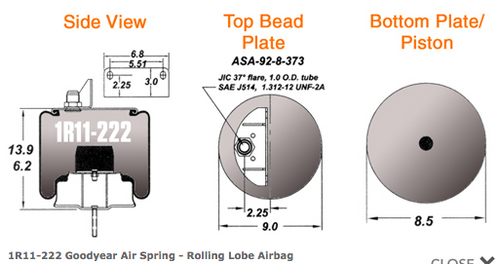 Goodyear Air Spring Rolling Lobe Airbag fits Kenworth
