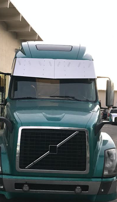 20" Visor V-Style Fits Volvo VNL High Roof With 8 Hidden Light Hole S.Steel