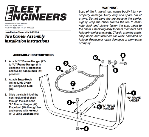 Nash Style Spare RACK TIRE Carriers – Standard Mount Accommodates Tires Up to 11R22.5 & 12×24.5 TRAILER / Up to 2 Tires