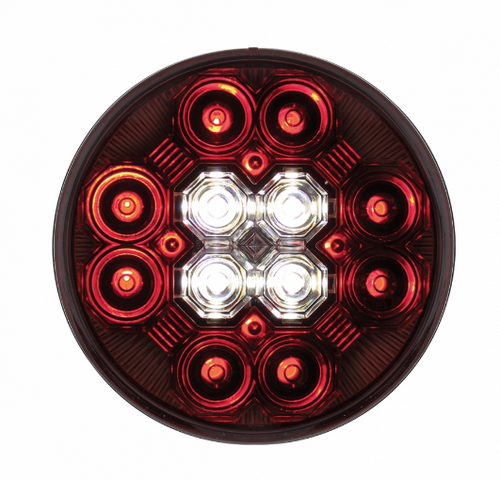 4” Round Combo Light with 12 LED Stop, Turn & Tail Light & 16 LED Back-Up Light - Red LED/Red Lens