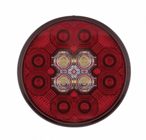 4” Round Combo Light with 12 LED Stop, Turn & Tail Light & 16 LED Back-Up Light - Red LED/Red Lens
