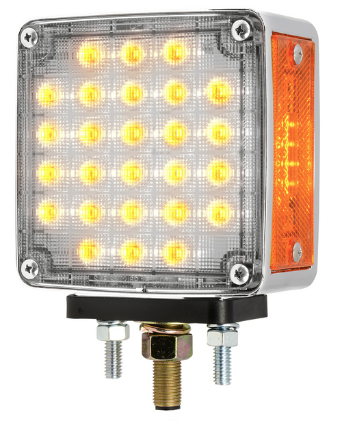 Square Double Face Smart Dynamic LED Passenger Side Pedestal Light Amber/Red -Clear Lens