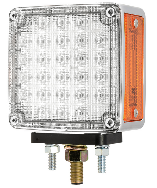 Square Double Face Smart Dynamic LED Passenger Side Pedestal Light Amber/Red -Clear Lens