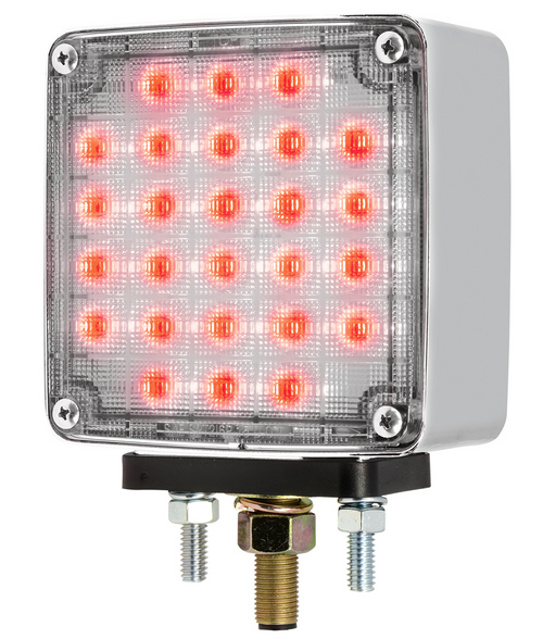 Square Double Face Smart Dynamic LED Passenger Side Pedestal Light Amber/Red -Clear Lens