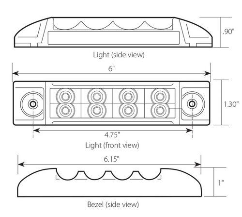 6” Recatangular Led Light Amber/Amber
