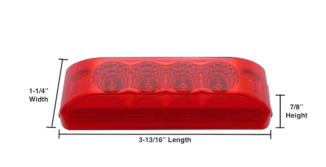 4 LED Reflector Rectangular Clearance/Marker Light - Red LED/Red Lens ...