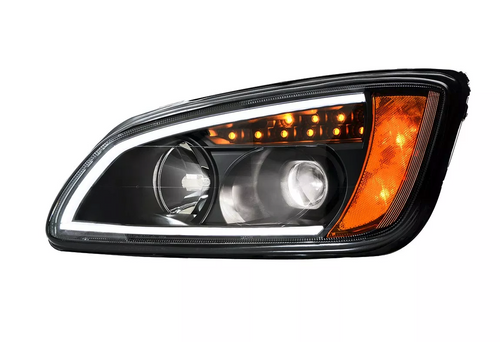 ONLY(HID OPTION) fits Kenworth T660 Matte Black Projection Headlight w/ LED Turn Signal & White LED Running Driver Side NO bulb