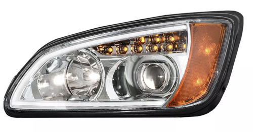 (HID OPTION) Kenworth T660 Chrome Projection Headlight w/ LED Turn Signal & White LED Running Driver Side