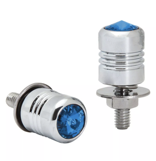 Blue License Plate Fastener Set with Crystal on Top