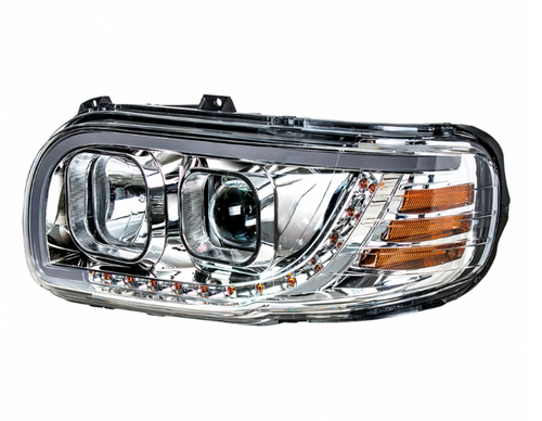 Chrome Projection Headlight with LED Position Light & LED Turn Signal for 2008+ fits Peterbilt 388 389 367 567