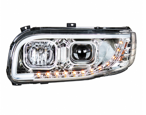 Chrome Projection Headlight with LED Position Light & LED Turn Signal for 2008+ fits Peterbilt 388 389 367 567